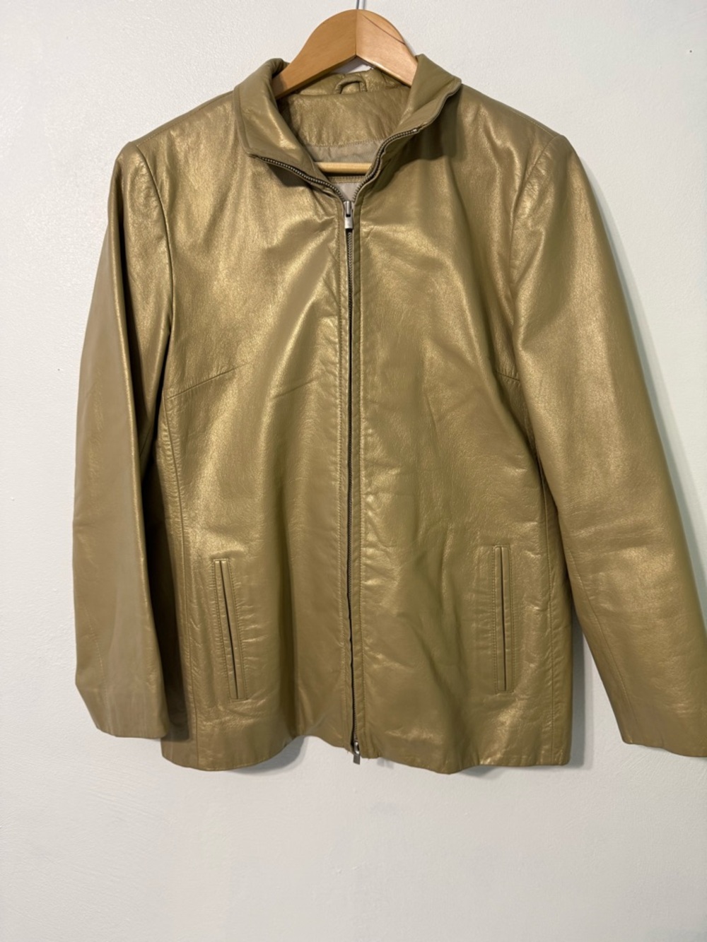 Anne Klein 2 Gold Leather Zip Front Jacket Vintage
